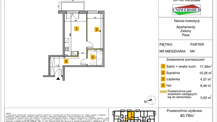 Rzut - Mieszkanie na sprzedaż 2 pokoje o powierzchni 40,78 m² - numer 4 w Zielony Pass