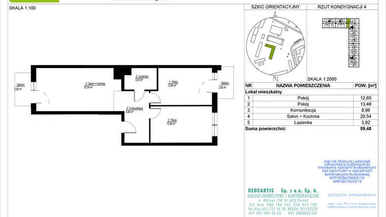 Rzut - Mieszkanie na sprzedaż 3 pokoje o powierzchni 59,48 m² - numer C76 w Jasielska 8C