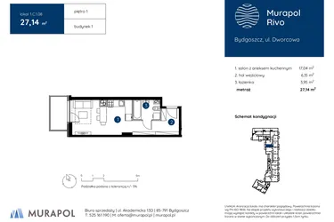 Rzut - Mieszkanie na sprzedaż 1 pokój o powierzchni 27,14 m² - numer 1.C.1.08 w Murapol Rivo