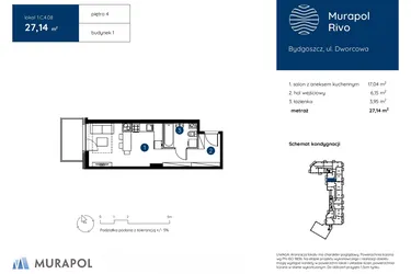 Rzut - Mieszkanie na sprzedaż 1 pokój o powierzchni 27,14 m² - numer 1.C.4.08 w Murapol Rivo