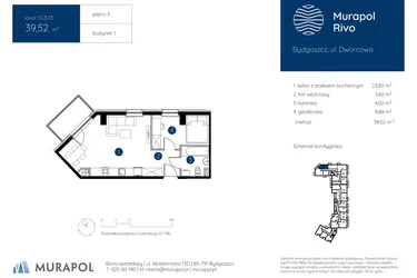 Rzut - Mieszkanie na sprzedaż 1 pokój o powierzchni 39,52 m² - numer 1.C.3.03 w Murapol Rivo