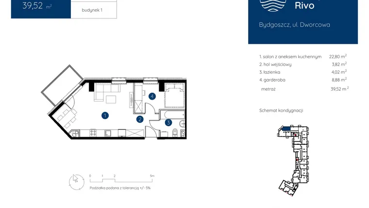 Rzut - Mieszkanie na sprzedaż 1 pokój o powierzchni 39,52 m² - numer 1.C.3.03 w Murapol Rivo