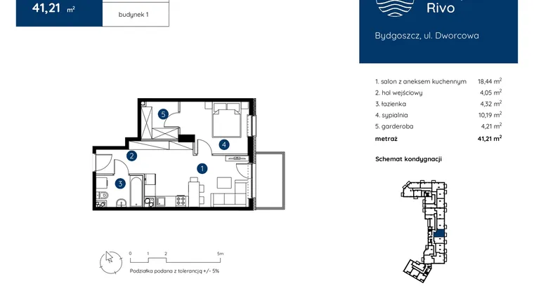 Rzut - Mieszkanie na sprzedaż 2 pokoje o powierzchni 41,21 m² - numer 1.B.3.05 w Murapol Rivo