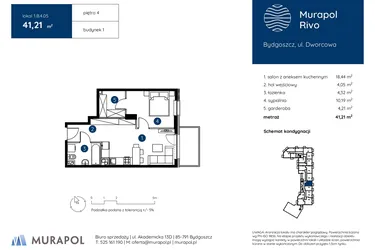 Rzut - Mieszkanie na sprzedaż 2 pokoje o powierzchni 41,21 m² - numer 1.B.4.05 w Murapol Rivo