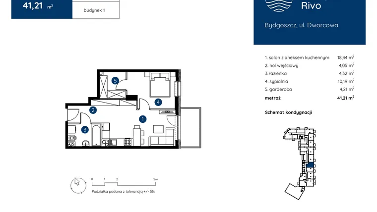 Rzut - Mieszkanie na sprzedaż 2 pokoje o powierzchni 41,21 m² - numer 1.B.4.05 w Murapol Rivo