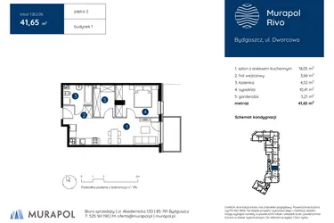 Rzut - Mieszkanie na sprzedaż 2 pokoje o powierzchni 41,65 m² - numer 1.B.2.06 w Murapol Rivo