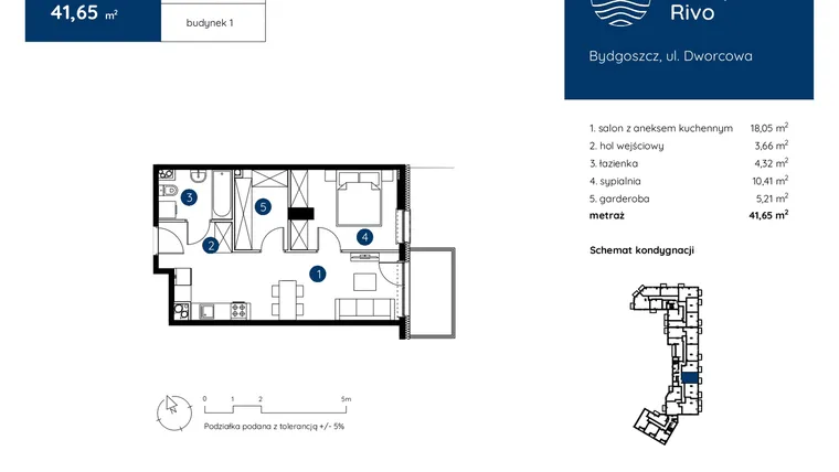 Rzut - Mieszkanie na sprzedaż 2 pokoje o powierzchni 41,65 m² - numer 1.B.2.06 w Murapol Rivo