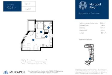 Rzut - Mieszkanie na sprzedaż 1 pokój o powierzchni 43,25 m² - numer 1.B.3.10 w Murapol Rivo