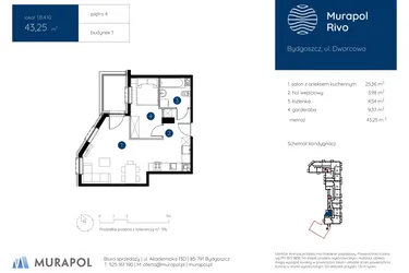 Rzut - Mieszkanie na sprzedaż 1 pokój o powierzchni 43,25 m² - numer 1.B.4.10 w Murapol Rivo