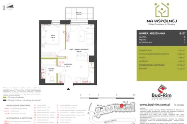 Rzut - Mieszkanie na sprzedaż 2 pokoje o powierzchni 37,13 m² - numer 127 w Na Wspólnej