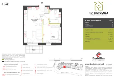 Rzut - Mieszkanie na sprzedaż 2 pokoje o powierzchni 41,2 m² - numer 13 w Na Wspólnej