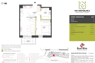 Rzut - Mieszkanie na sprzedaż 2 pokoje o powierzchni 41,23 m² - numer 57 w Na Wspólnej