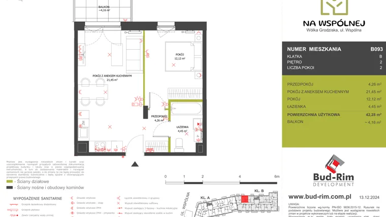 Rzut - Mieszkanie na sprzedaż 2 pokoje o powierzchni 42,28 m² - numer 93 w Na Wspólnej