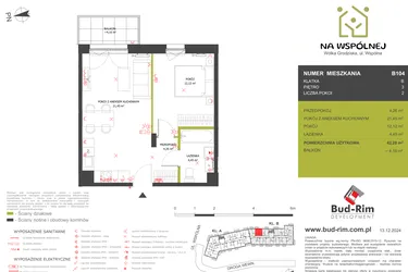 Rzut - Mieszkanie na sprzedaż 2 pokoje o powierzchni 42,28 m² - numer 104 w Na Wspólnej