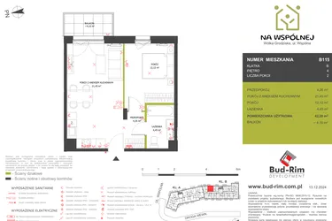 Rzut - Mieszkanie na sprzedaż 2 pokoje o powierzchni 42,28 m² - numer 115 w Na Wspólnej
