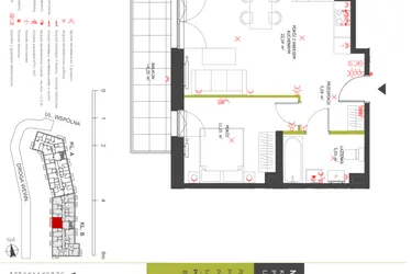 Rzut - Mieszkanie na sprzedaż 2 pokoje o powierzchni 43,88 m² - numer 78 w Na Wspólnej