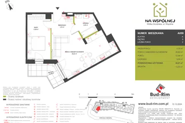 Rzut - Mieszkanie na sprzedaż 2 pokoje o powierzchni 48,47 m² - numer 59 w Na Wspólnej