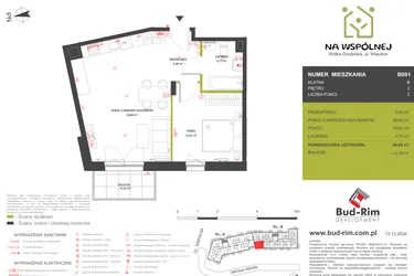 Rzut - Mieszkanie na sprzedaż 2 pokoje o powierzchni 49 m² - numer 91 w Na Wspólnej