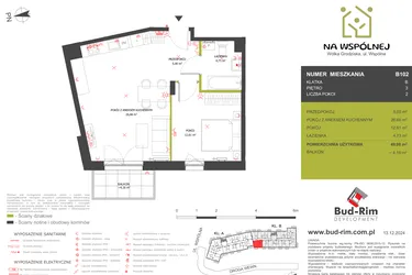 Rzut - Mieszkanie na sprzedaż 2 pokoje o powierzchni 49 m² - numer 102 w Na Wspólnej