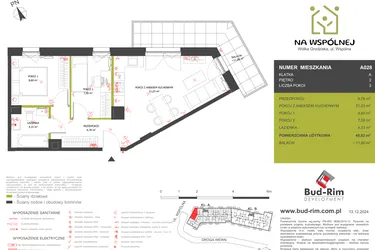 Rzut - Mieszkanie na sprzedaż 3 pokoje o powierzchni 48,52 m² - numer 28 w Na Wspólnej