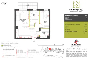 Rzut - Mieszkanie na sprzedaż 3 pokoje o powierzchni 49,14 m² - numer 8 w Na Wspólnej