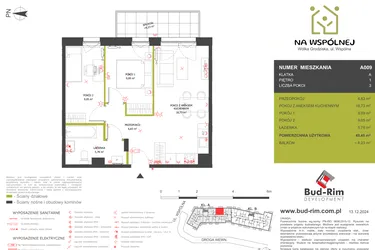 Rzut - Mieszkanie na sprzedaż 3 pokoje o powierzchni 49,48 m² - numer 9 w Na Wspólnej