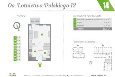 Rzut - Mieszkanie na sprzedaż 1 pokój o powierzchni 27,04 m² - numer 14 w Os. Lotnictwa Polskiego 12