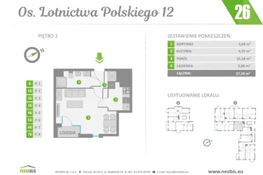 Rzut - Mieszkanie na sprzedaż 1 pokój o powierzchni 27,2 m² - numer 26 w Os. Lotnictwa Polskiego 12