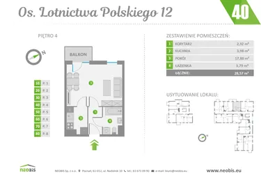 Rzut - Mieszkanie na sprzedaż 1 pokój o powierzchni 28,57 m² - numer 40 w Os. Lotnictwa Polskiego 12