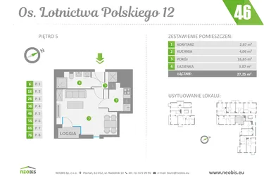 Rzut - Mieszkanie na sprzedaż 1 pokój o powierzchni 27,25 m² - numer 46 w Os. Lotnictwa Polskiego 12