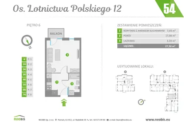 Rzut - Mieszkanie na sprzedaż 1 pokój o powierzchni 27,5 m² - numer 54 w Os. Lotnictwa Polskiego 12