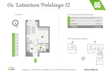 Rzut - Mieszkanie na sprzedaż 1 pokój o powierzchni 23,95 m² - numer 65 w Os. Lotnictwa Polskiego 12