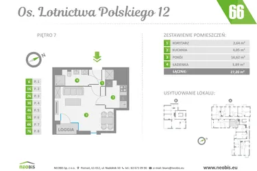 Rzut - Mieszkanie na sprzedaż 1 pokój o powierzchni 27,2 m² - numer 66 w Os. Lotnictwa Polskiego 12