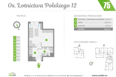 Rzut - Mieszkanie na sprzedaż 1 pokój o powierzchni 23,95 m² - numer 75 w Os. Lotnictwa Polskiego 12