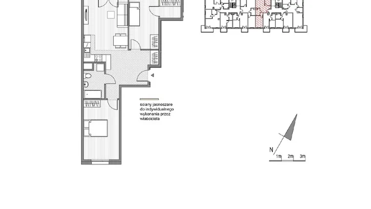 Rzut - Mieszkanie na sprzedaż 3 pokoje o powierzchni 61,68 m² - numer F.8 w Glogera bud. F i G