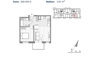 Rzut - Mieszkanie na sprzedaż 2 pokoje o powierzchni 39,76 m² - numer F.10 w Glogera bud. F i G