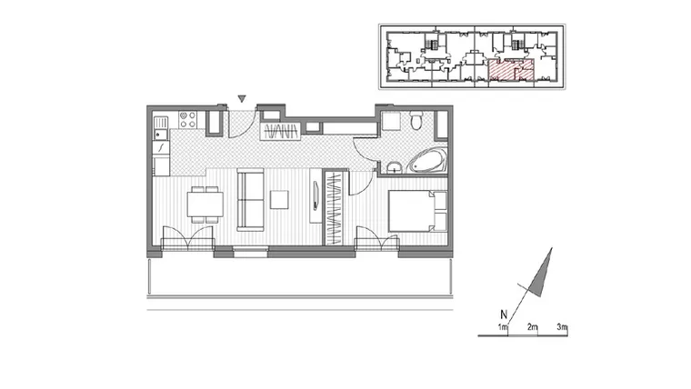 Rzut - Mieszkanie na sprzedaż 2 pokoje o powierzchni 40,82 m² - numer F.18 w Glogera bud. F i G