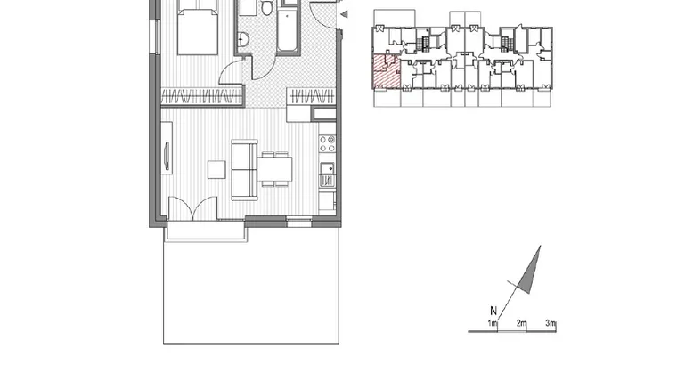 Rzut - Mieszkanie na sprzedaż 2 pokoje o powierzchni 42,74 m² - numer F.23 w Glogera bud. F i G