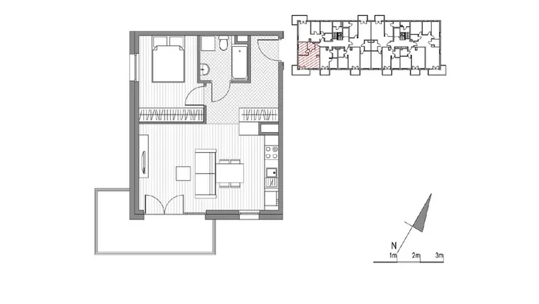 Rzut - Mieszkanie na sprzedaż 2 pokoje o powierzchni 42,8 m² - numer F.28 w Glogera bud. F i G