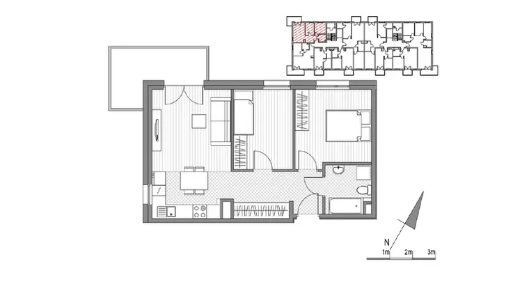 Rzut - Mieszkanie na sprzedaż 3 pokoje o powierzchni 50,77 m² - numer F.29 w Glogera bud. F i G