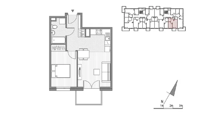 Rzut - Mieszkanie na sprzedaż 2 pokoje o powierzchni 39,29 m² - numer G.6 w Glogera bud. F i G