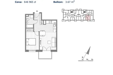 Rzut - Mieszkanie na sprzedaż 2 pokoje o powierzchni 39,21 m² - numer G.10 w Glogera bud. F i G