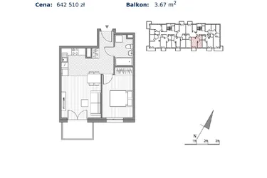 Rzut - Mieszkanie na sprzedaż 2 pokoje o powierzchni 38,94 m² - numer G.11 w Glogera bud. F i G