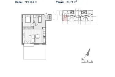 Rzut - Mieszkanie na sprzedaż 2 pokoje o powierzchni 44,42 m² - numer G.19 w Glogera bud. F i G