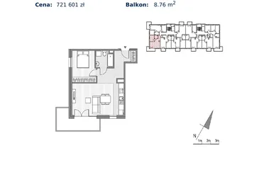 Rzut - Mieszkanie na sprzedaż 2 pokoje o powierzchni 44,27 m² - numer G.29 w Glogera bud. F i G