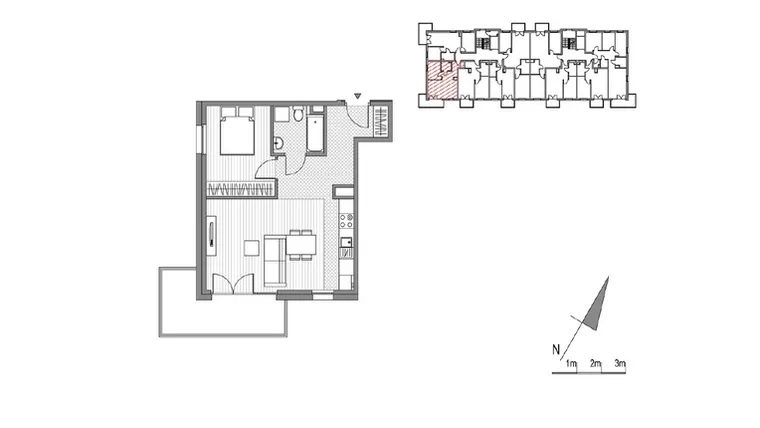 Rzut - Mieszkanie na sprzedaż 2 pokoje o powierzchni 44,27 m² - numer G.29 w Glogera bud. F i G