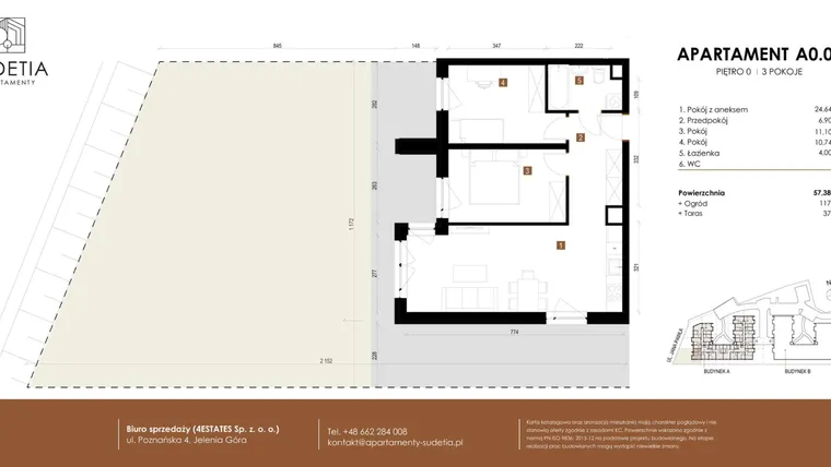 Rzut - Mieszkanie na sprzedaż 3 pokoje o powierzchni 57,38 m² - numer A 0.05 w Apartamenty Sudetia