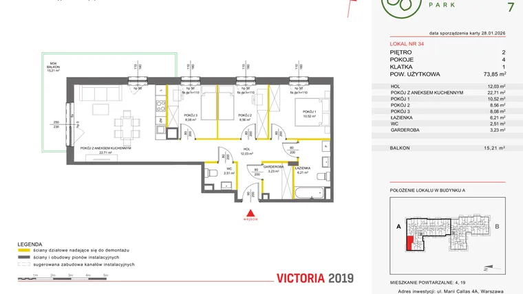 Rzut - Mieszkanie na sprzedaż 4 pokoje o powierzchni 73,8 m² - numer 34 w Olchowy Park VII