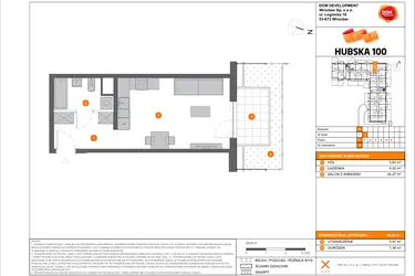 Rzut - Mieszkanie na sprzedaż 1 pokój o powierzchni 30,55 m² - numer B.18 w Hubska 100