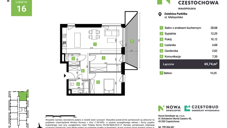 Rzut - Mieszkanie na sprzedaż 3 pokoje o powierzchni 65,74 m² - numer C16 w Nowa Częstochowa Małopolska